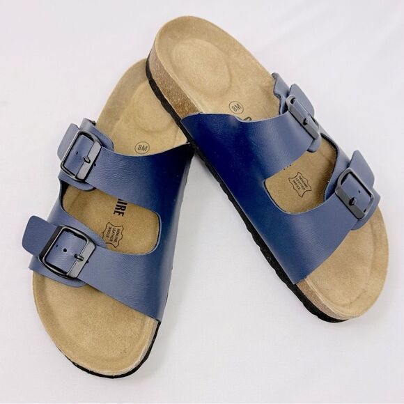 Cushionaire LANE Blue Nappa Leather Suede Pad Double Strap Slide Sandal - Picture 11 of 16
